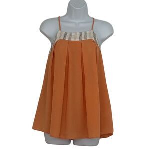 Doe & Rae Women's Orange Cami Top Size S Scoop Neck Spaghetti Straps